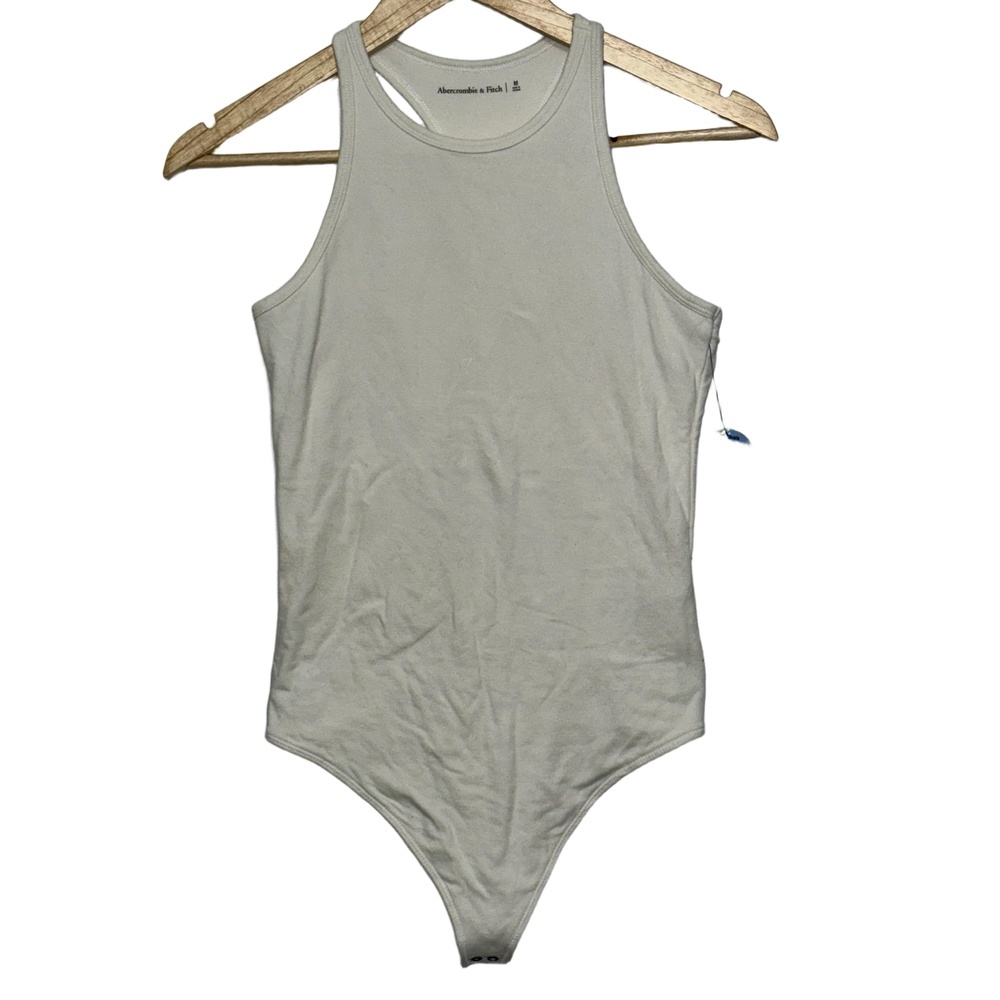 Abercrombie & Fitch White Ribbed Knit Crewneck Sleeveless Bodysuit Womens Size M